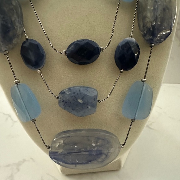 Chico’s 3-Strand Necklace. Beads in Blue Tones. Silver Tone Chain. - Picture 4 of 5